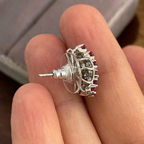 Ruby & white sapphire solid sterling silver single earring - Picture 6 of 8